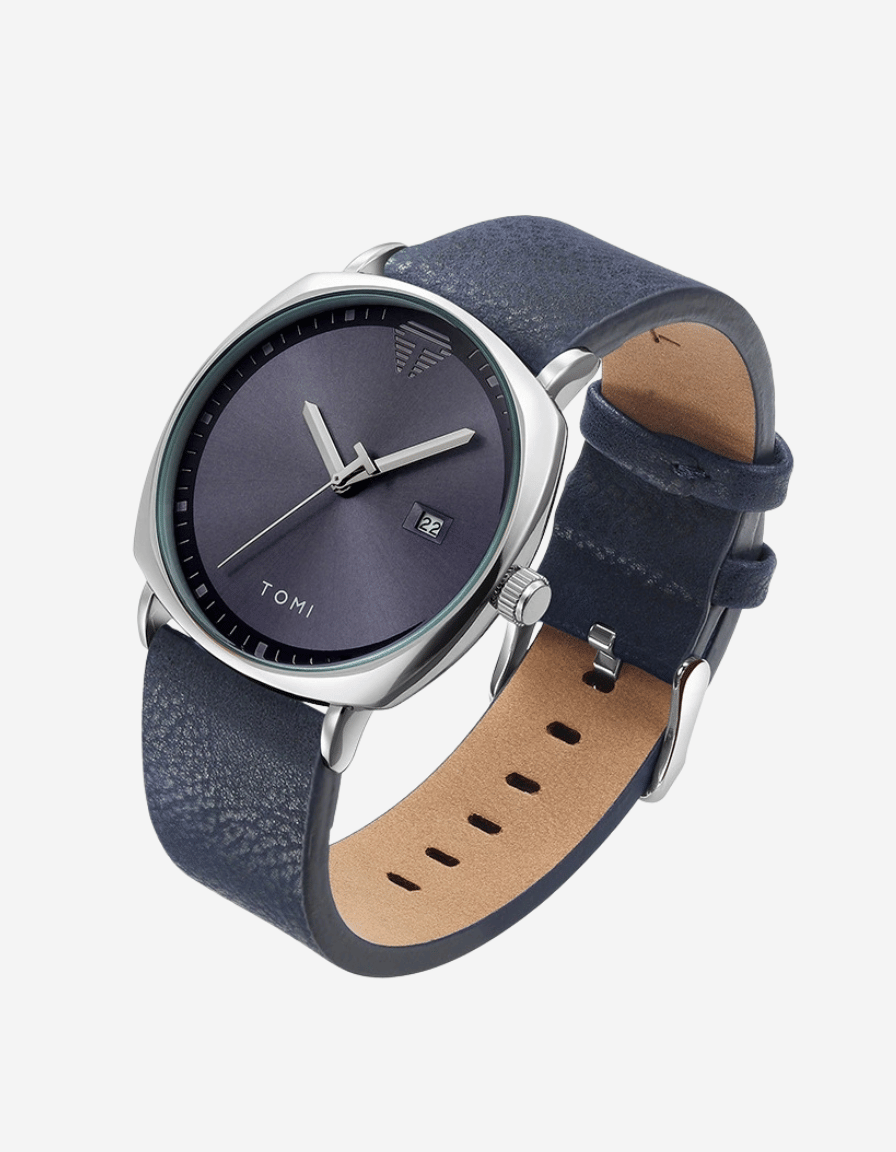 CushionPrime Blue Silver Gift Box Quartz Business Analog Watch + Pen