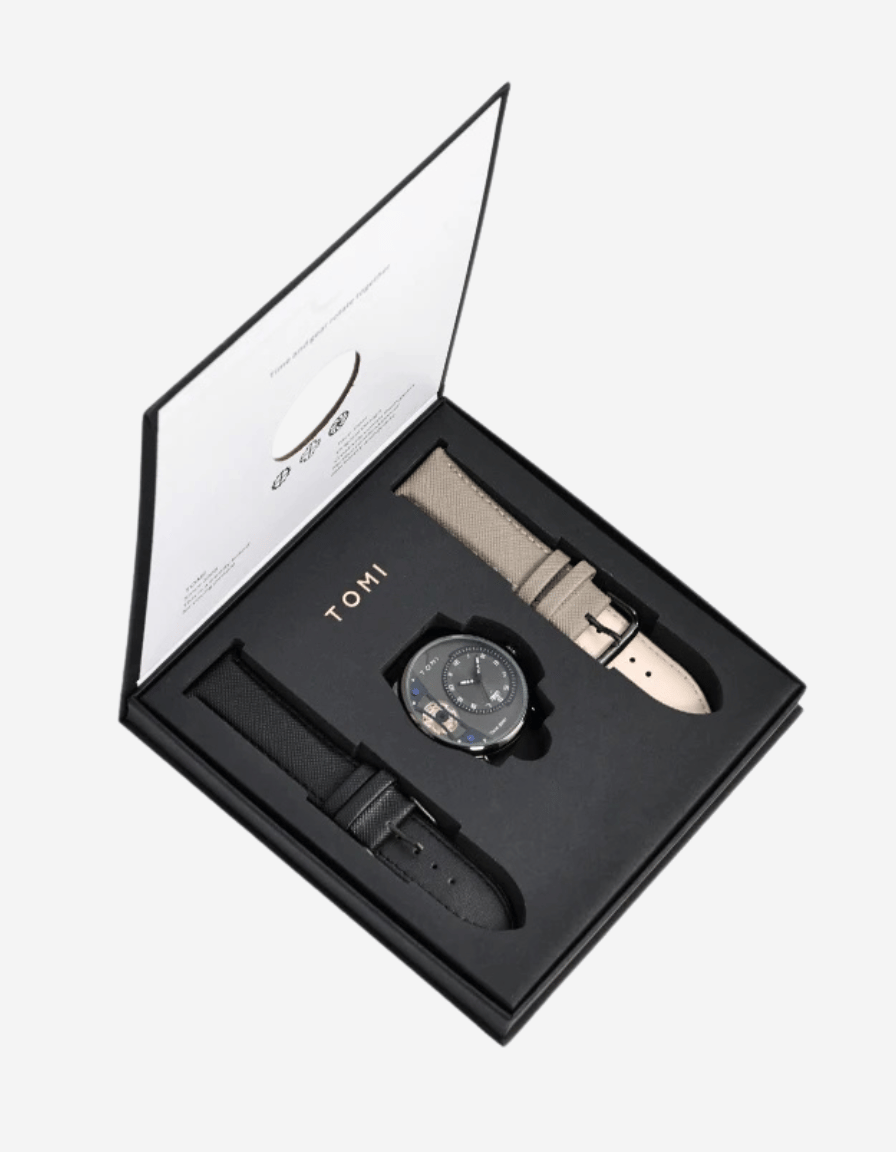 GearVista Black Quartz Artistic Analog Watch With 2 Straps (Gift Box Edition)