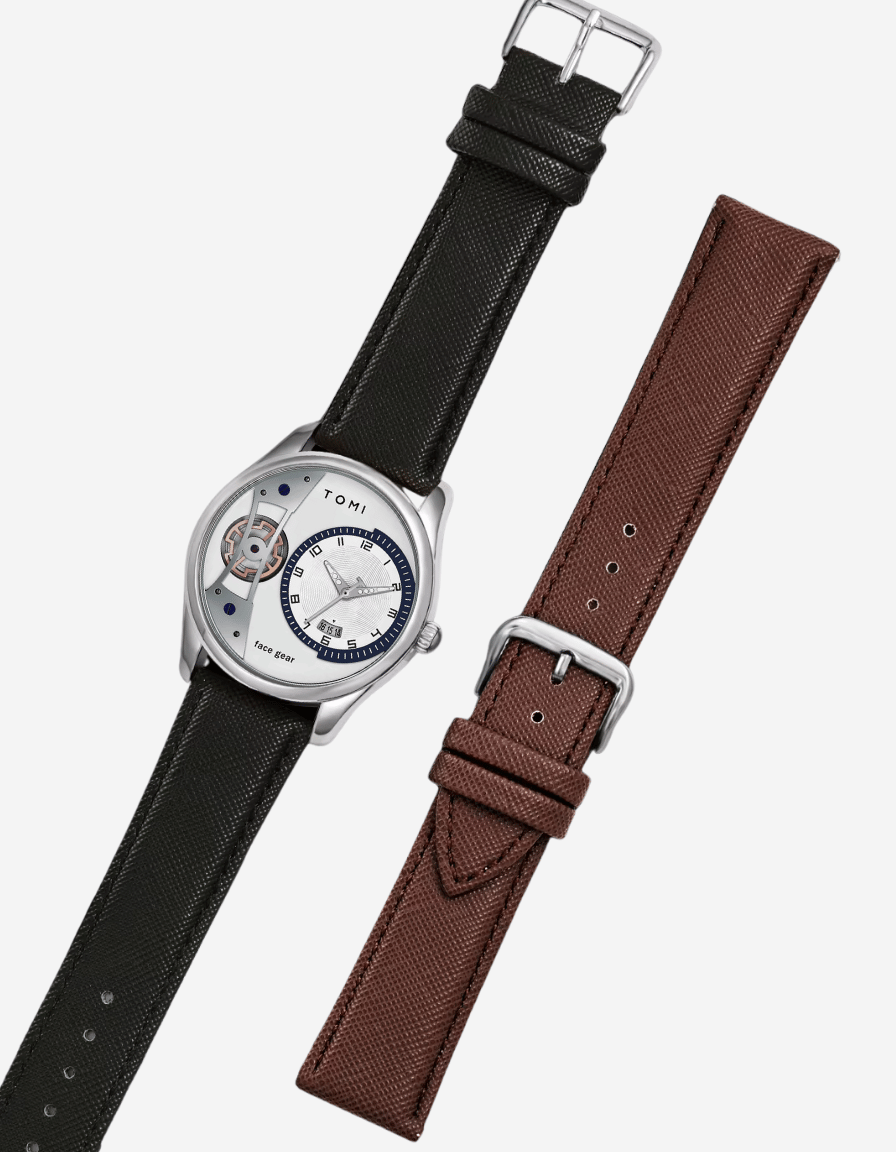 GearVista Silver Quartz Artistic Analog Watch With 2 Straps (Gift Box Edition)