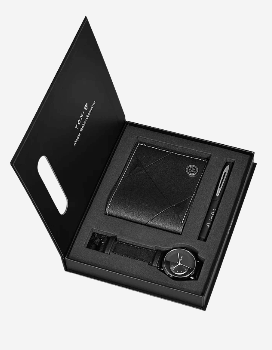 ExecutiveSet Black Luxury Business Gift Box (Watch + Wallet + Pen)