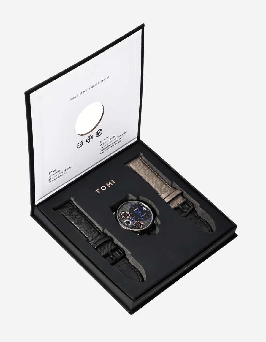 GearLine Black Gift Box Quartz Analog Watch with Two Straps