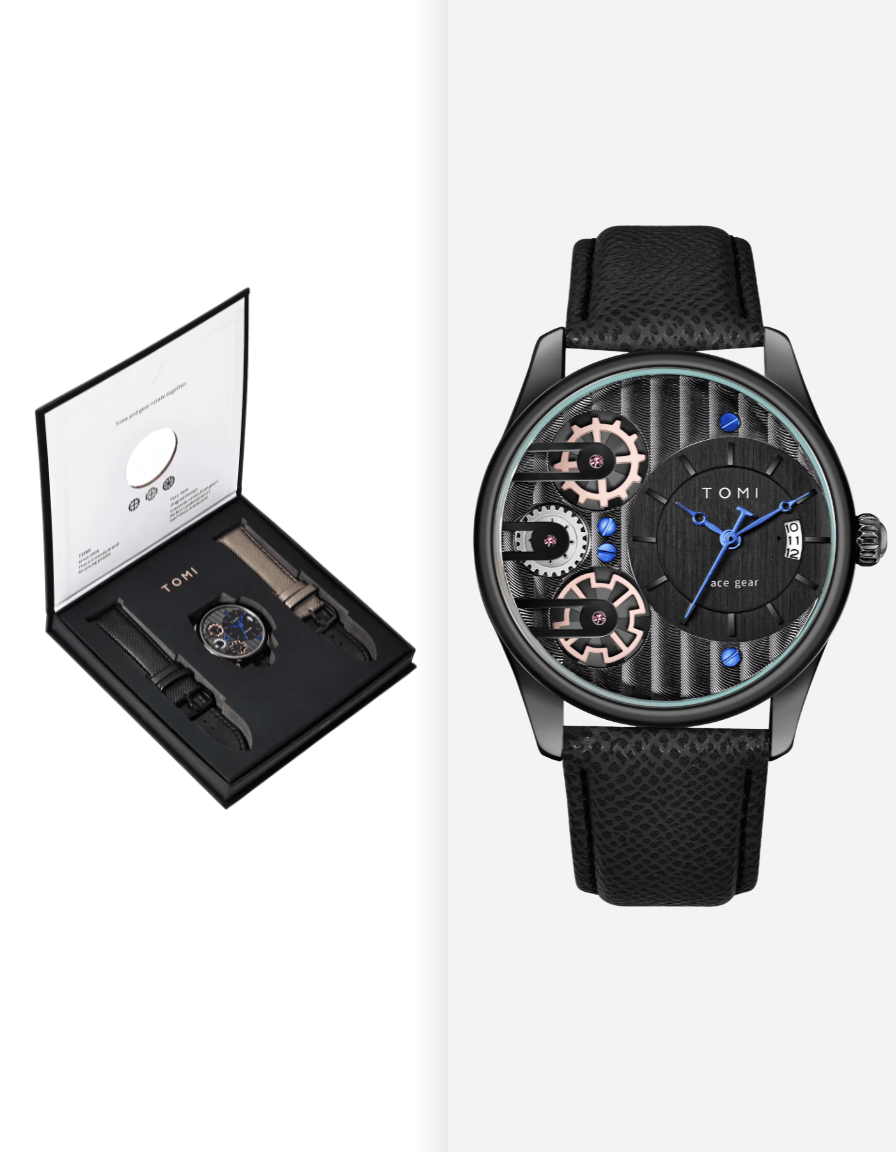 GearLine Black Gift Box Quartz Analog Watch with Two Straps