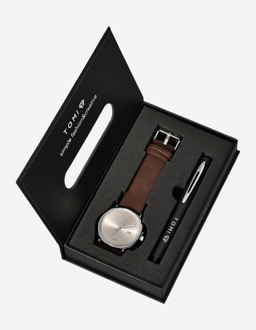 CushionPrime Silver Gift Box Quartz Business Analog Watch + Pen