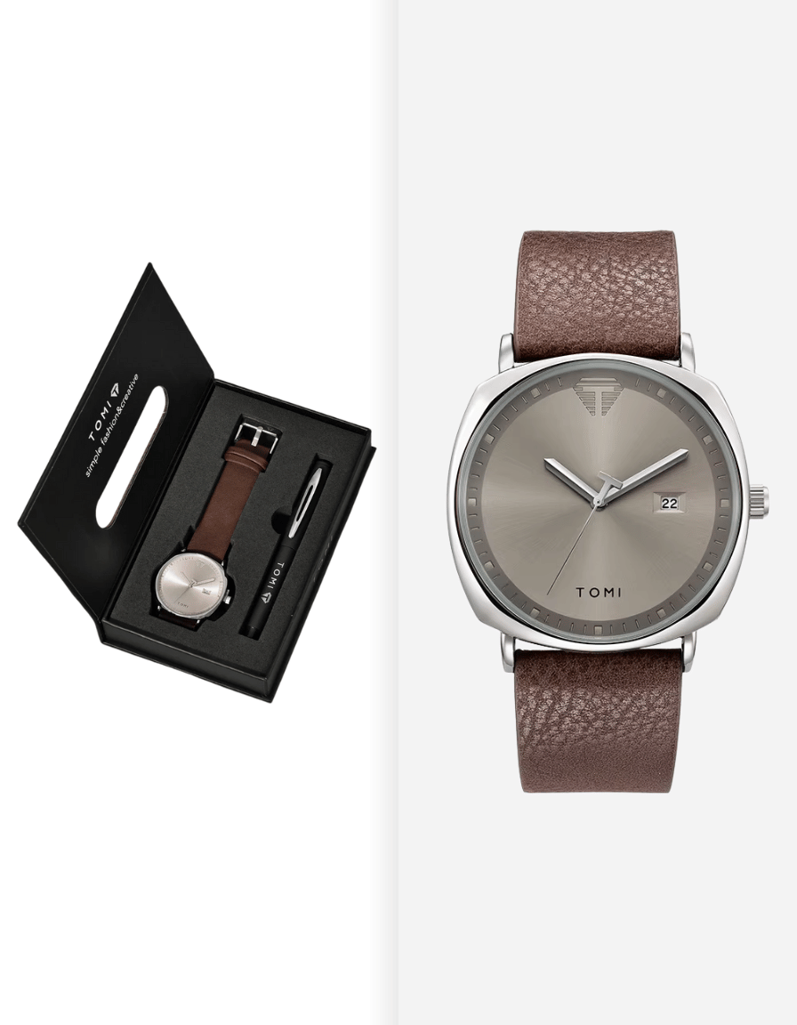 CushionPrime Silver Gift Box Quartz Business Analog Watch + Pen