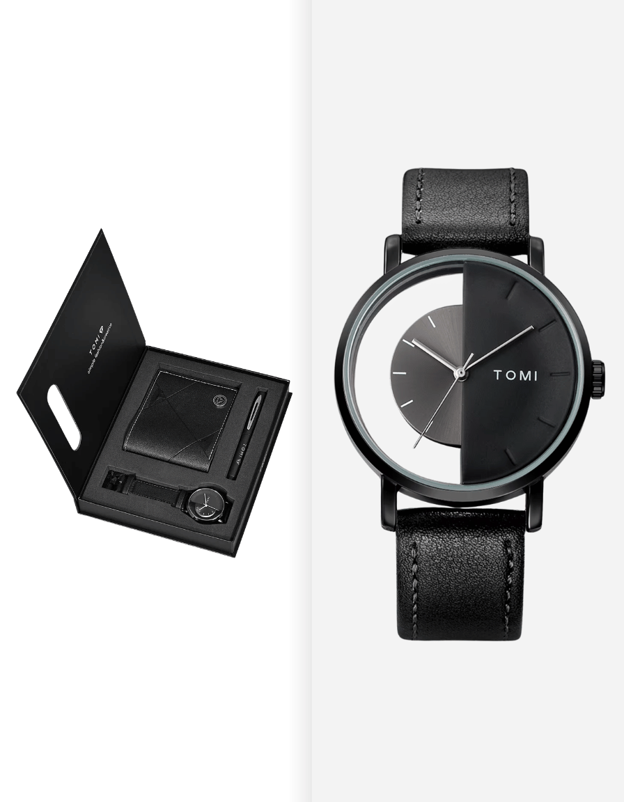ExecutiveSet Black Luxury Business Gift Box (Watch + Wallet + Pen)