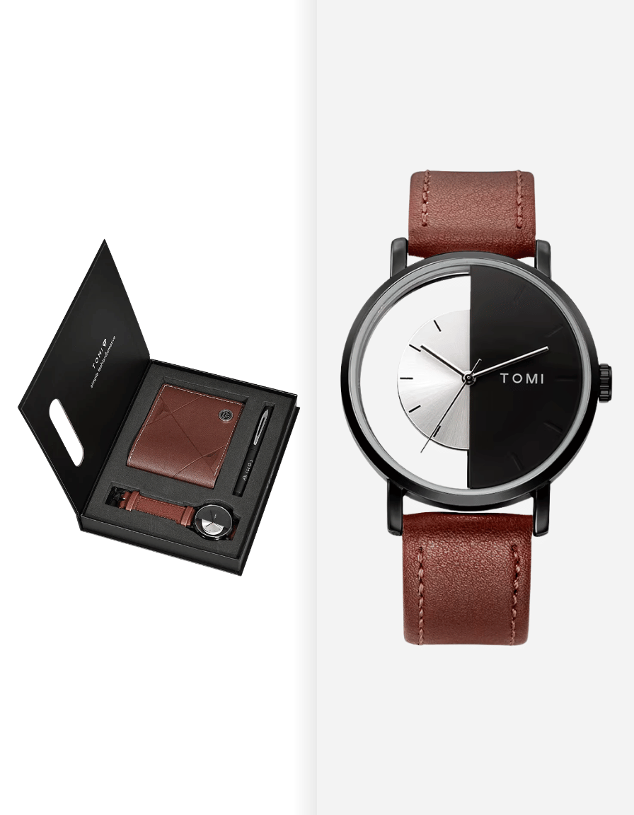 ExecutiveSet Brown Luxury Business Gift Box (Watch + Wallet + Pen)