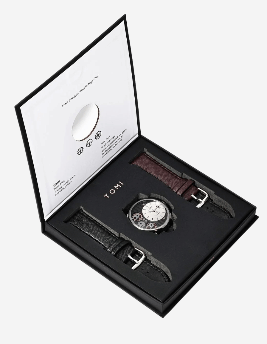 GearLine Silver Gift Box Quartz Analog Watch with Two Straps