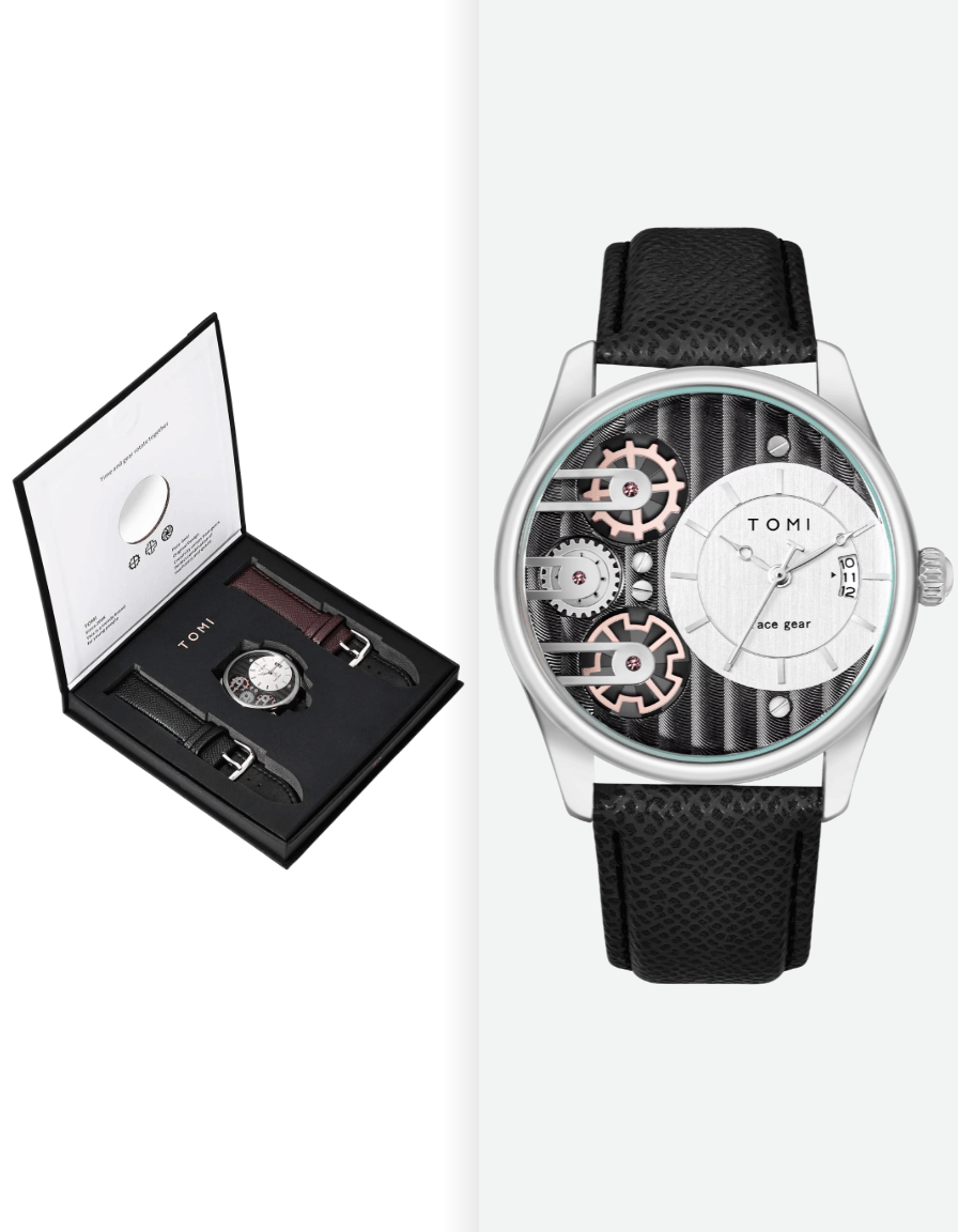 GearLine Silver Gift Box Quartz Analog Watch with Two Straps