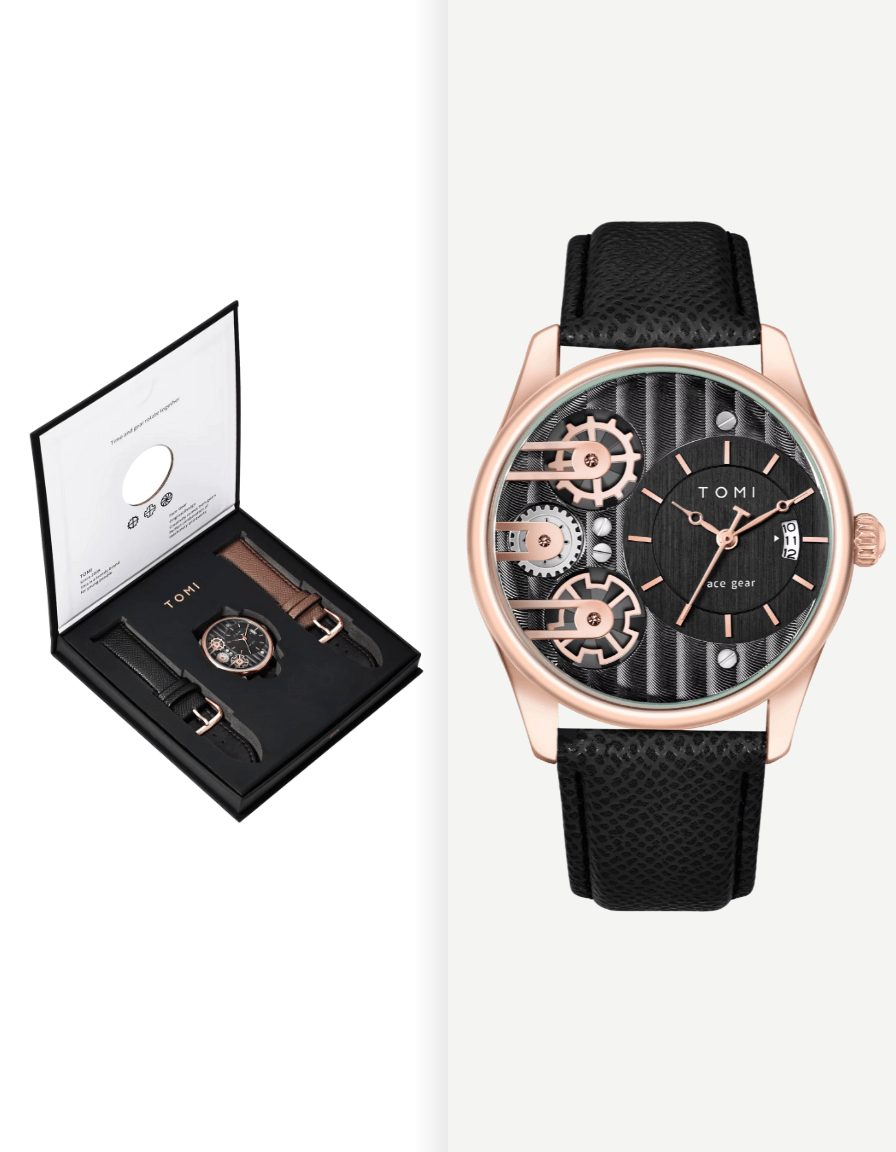 GearLine Rose Gold Gift Box Quartz Analog Watch with Two Straps