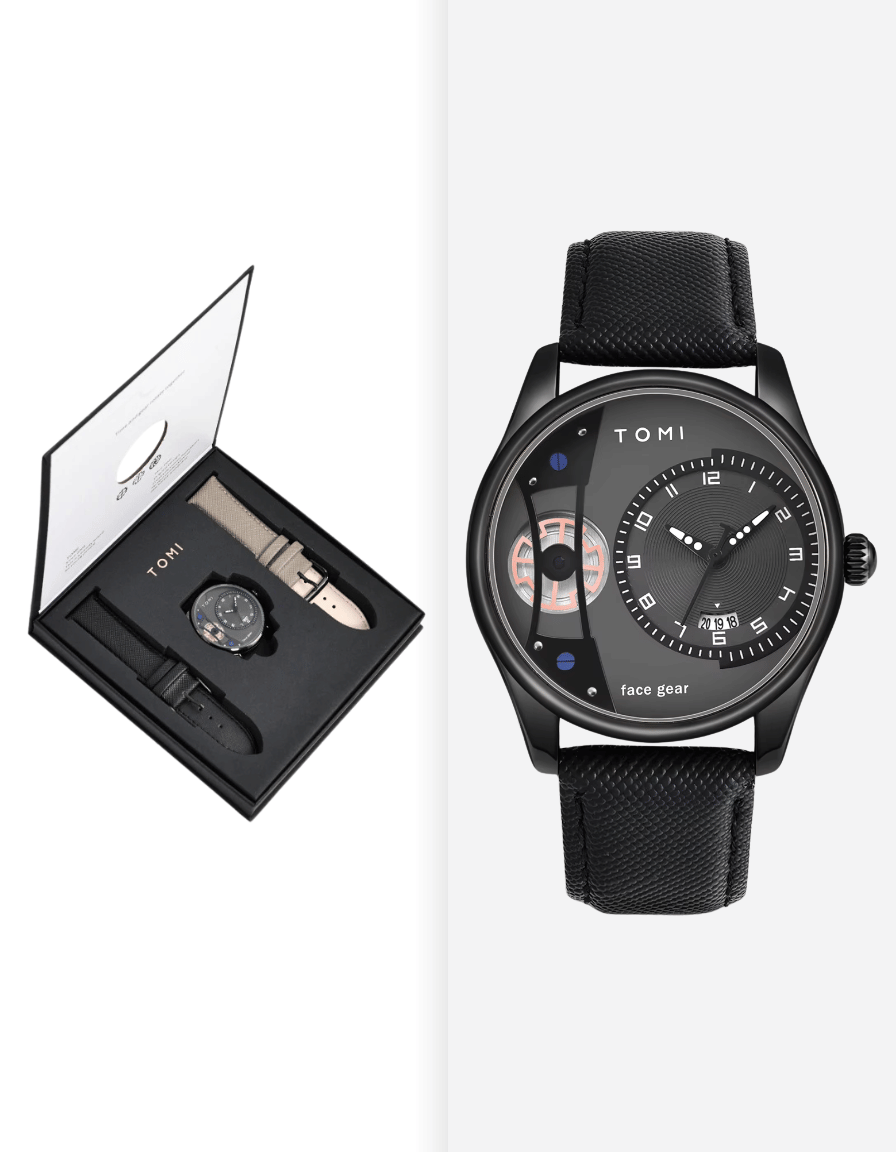 GearVista Black Quartz Artistic Analog Watch With 2 Straps (Gift Box Edition)