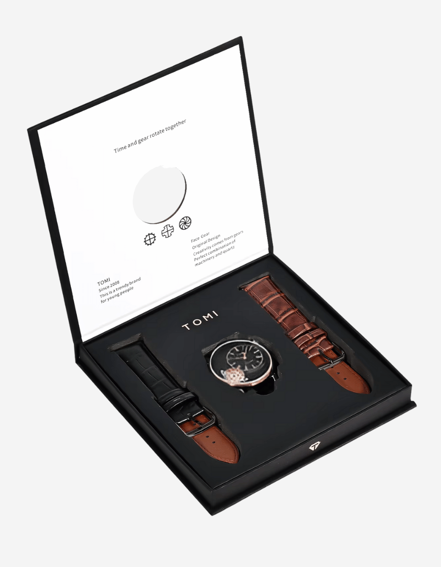 ImperialGear Rose Black Gift Box Quartz Analog with Two Straps