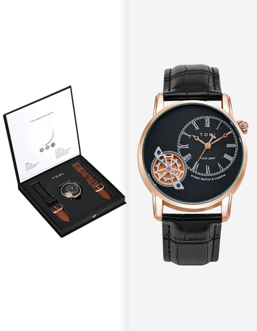 ImperialGear Rose Black Gift Box Quartz Analog with Two Straps